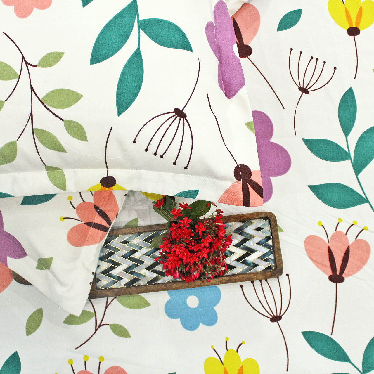 Soft Cotton Floral Print 210 TC Flat Bedsheet In Multicolor At Best Prices