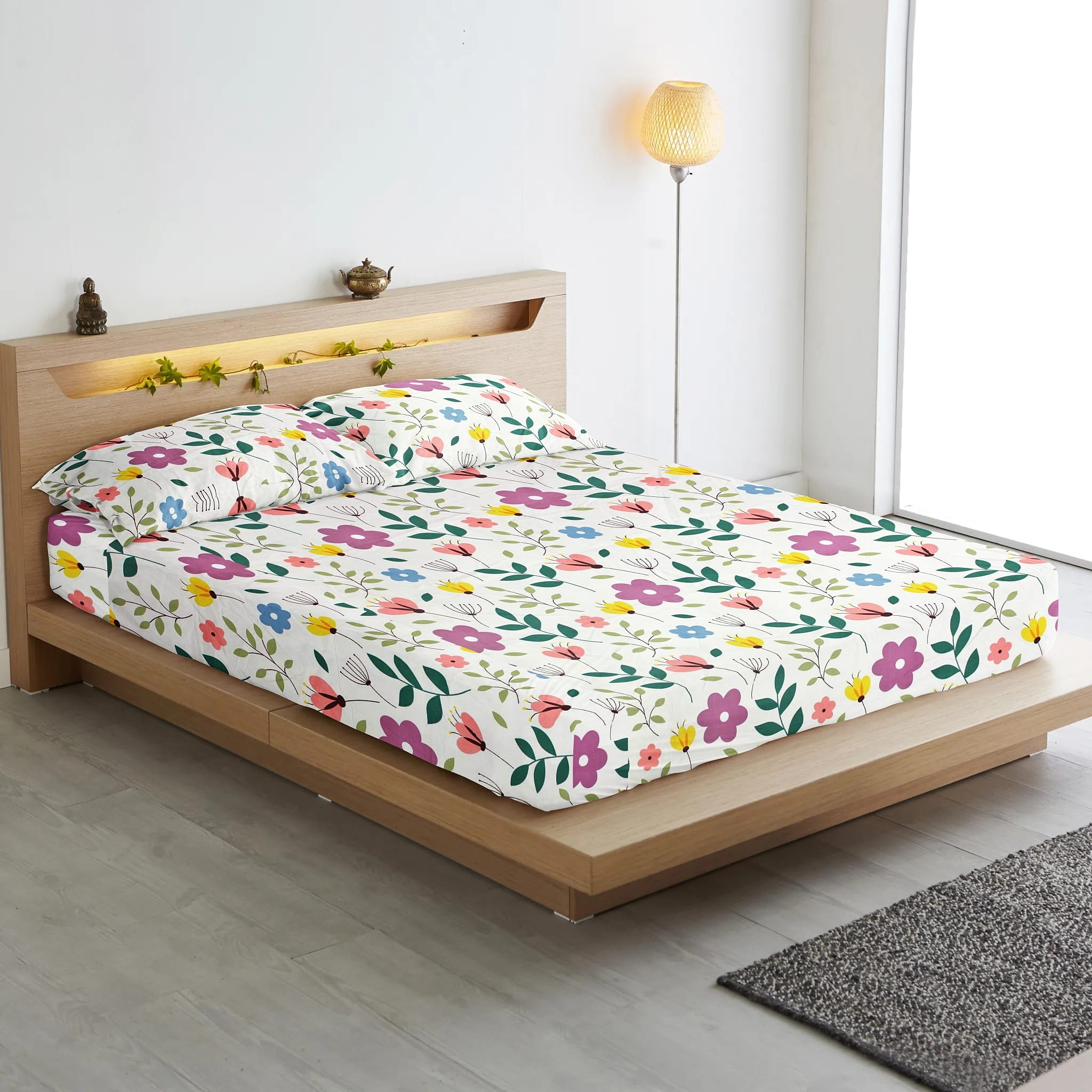 Soft Cotton Floral Print 210 TC Flat Bedsheet In Multicolor At Best Prices