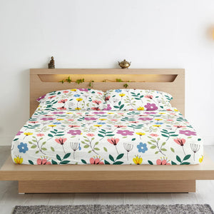 Soft Cotton Floral Print 210 TC Flat Bedsheet In Multicolor At Best Prices