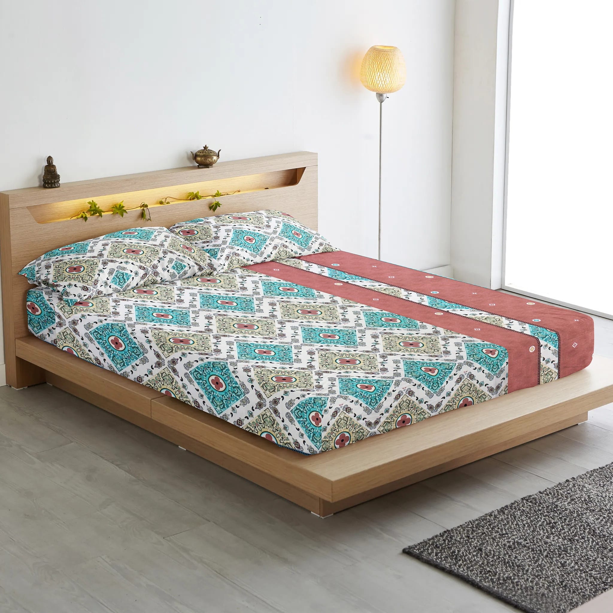 Cotton Floral Print 210 TC King Size Fitted Bedsheet In Multicolor At Best Prices