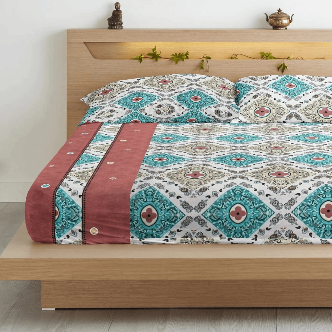 Floral 210 TC Flat Bedsheet with Pillow Covers - Multicolor