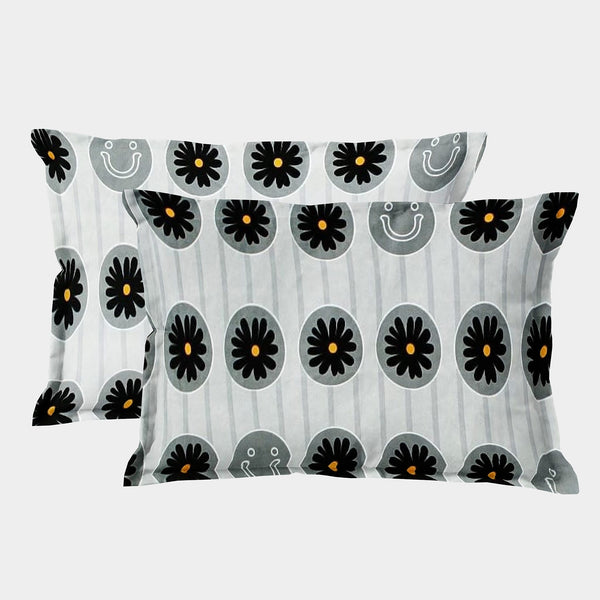 Printed Floral Set of 2 Pcs Pillow Cover - Grey