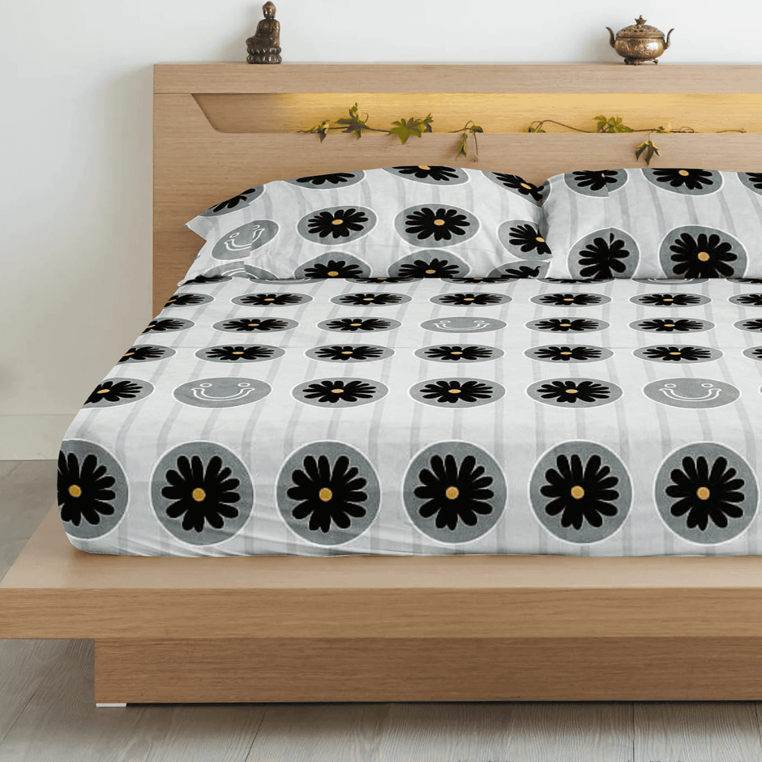 Floral 210 TC Flat Bedsheet with Pillow Covers - Multicolor