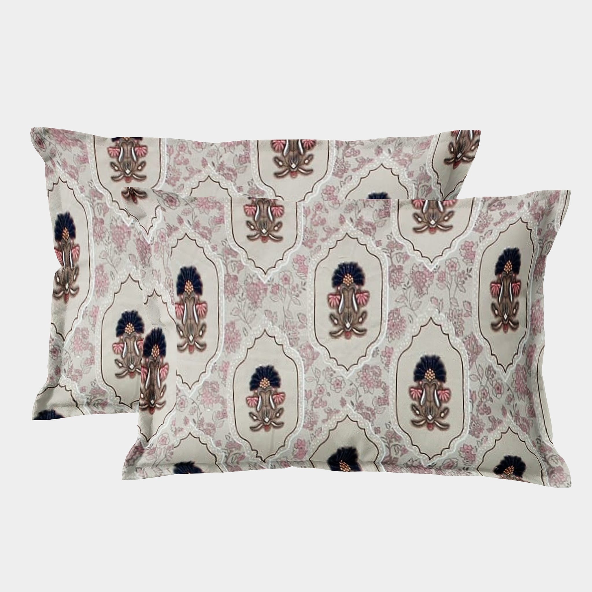 Printed Floral Set of 2 Pcs Pillow Cover - Khaki