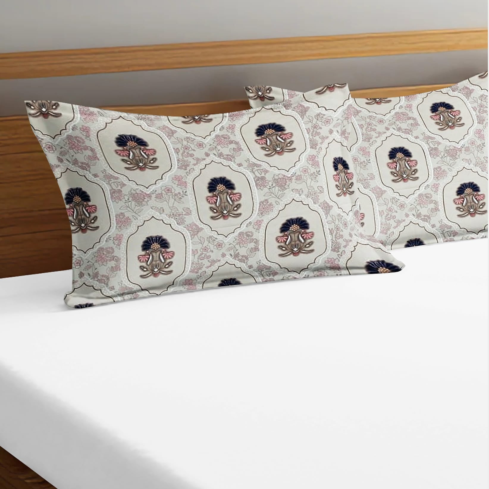 Printed Floral Set of 2 Pcs Pillow Cover - Khaki