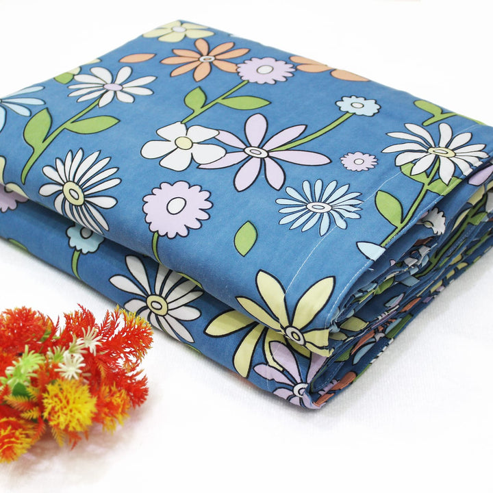 Cotton Microfiber Floral Reversible AC Dohar Blanket In Blue 