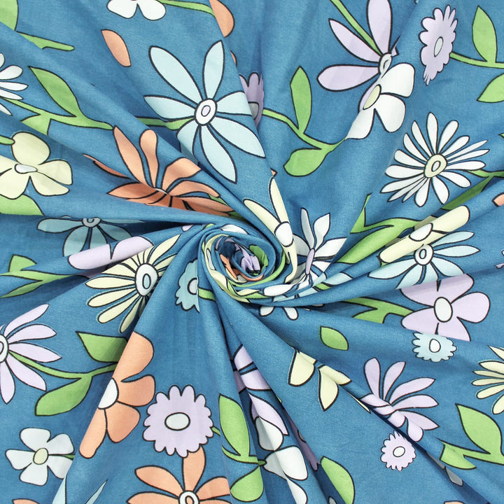 Cotton Microfiber Floral Reversible AC Dohar Blanket In Blue