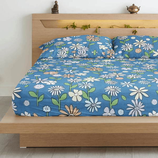 Floral 210 TC Flat Bedsheet with Pillow Covers - Multicolor