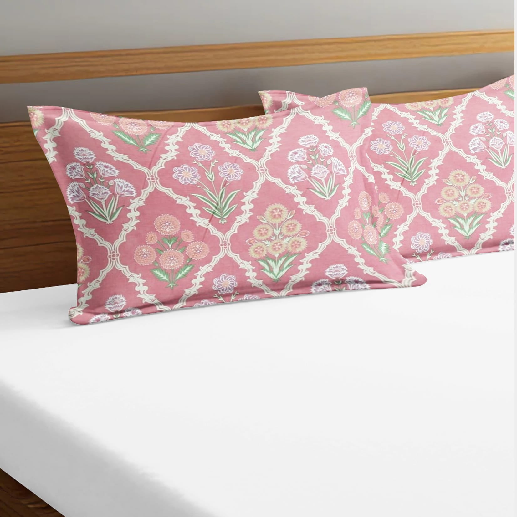 Printed Floral Set of 2 Pcs Pillow Cover - Peach