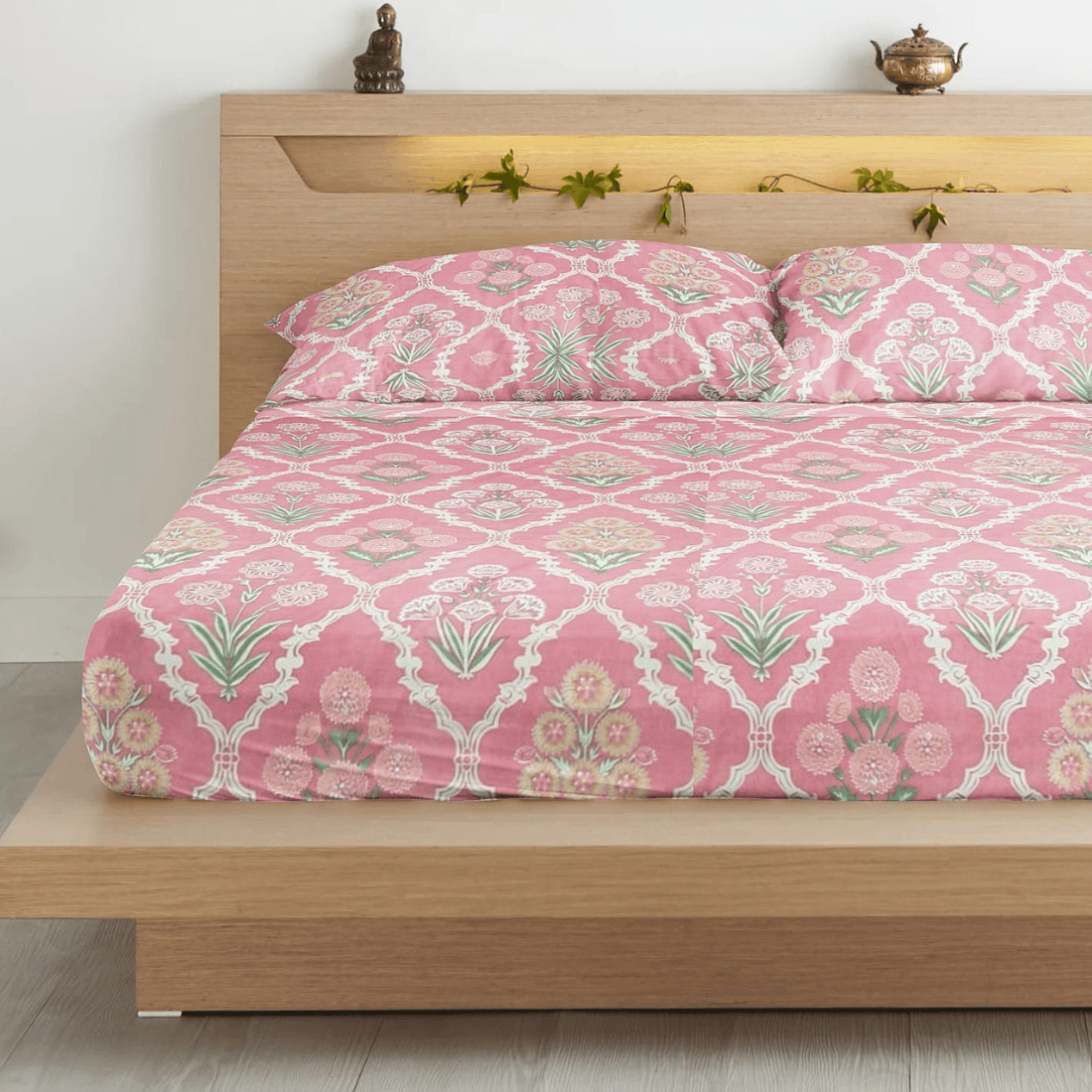 Floral 210 TC Flat Bedsheet with Pillow Covers - Multicolor