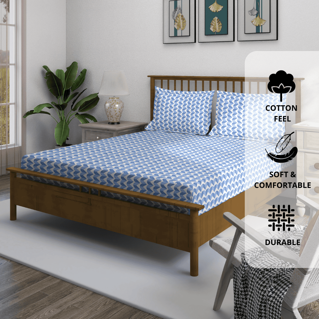 Abstract 210 TC Fitted Bedsheet with Pillow Cover