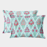 Printed Floral Set of 2 Pcs Pillow Cover - Aqua