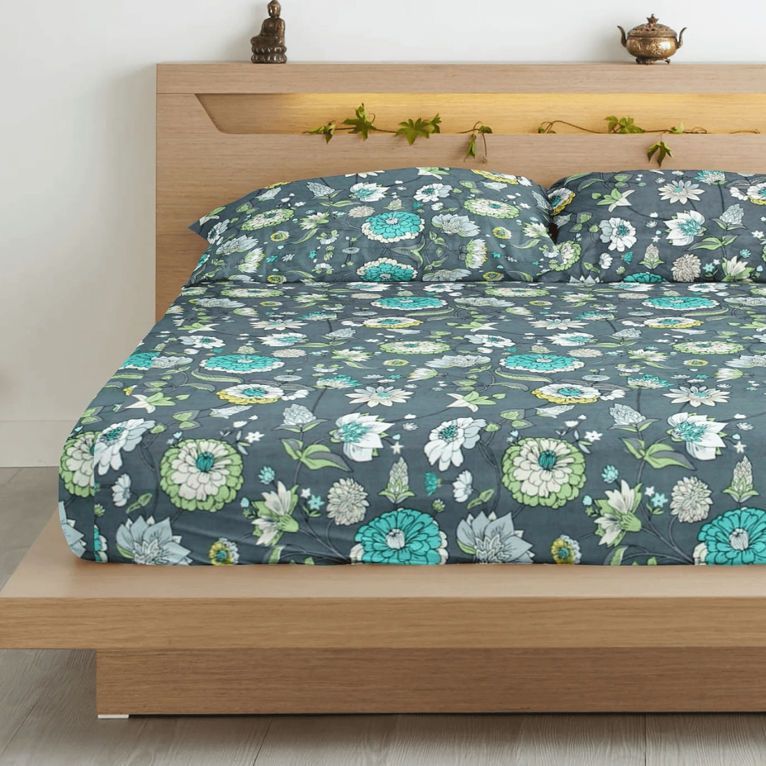 Floral 210 TC Flat Bedsheet with Pillow Covers - Multicolor