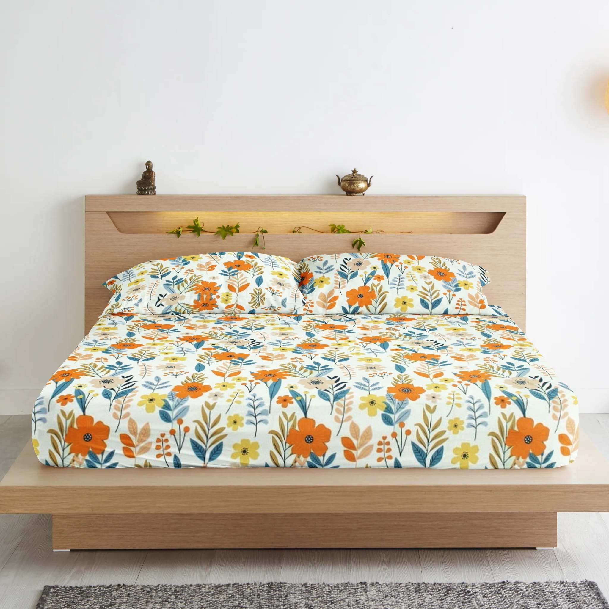 Soft Cotton Floral Print 210 TC Flat Bedsheet In Multicolor At Best Prices