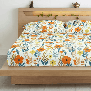 Floral 210 TC Flat Bedsheet with Pillow Covers - Multicolor