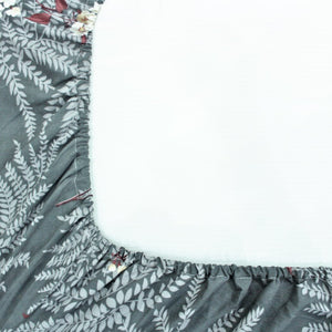Cotton Floral Print 210 TC King Size Fitted Bedsheet In Grey