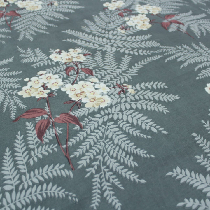 Cotton Floral Print 210 TC King Size Fitted Bedsheet In Grey