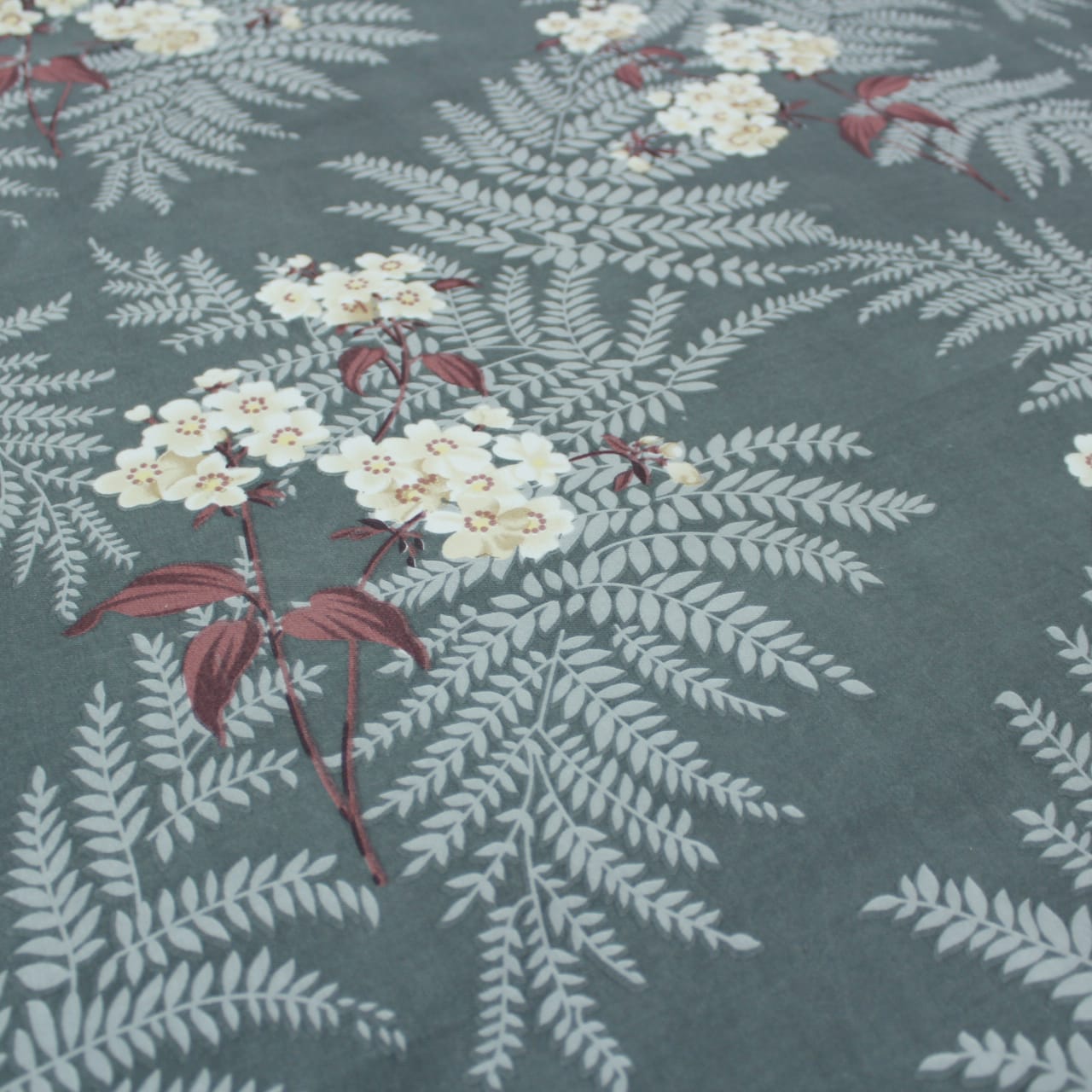 Cotton Floral Print 210 TC King Size Fitted Bedsheet In Grey