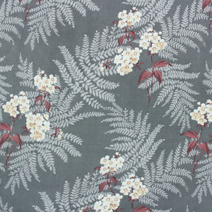 Cotton Floral Print 210 TC King Size Fitted Bedsheet In Grey