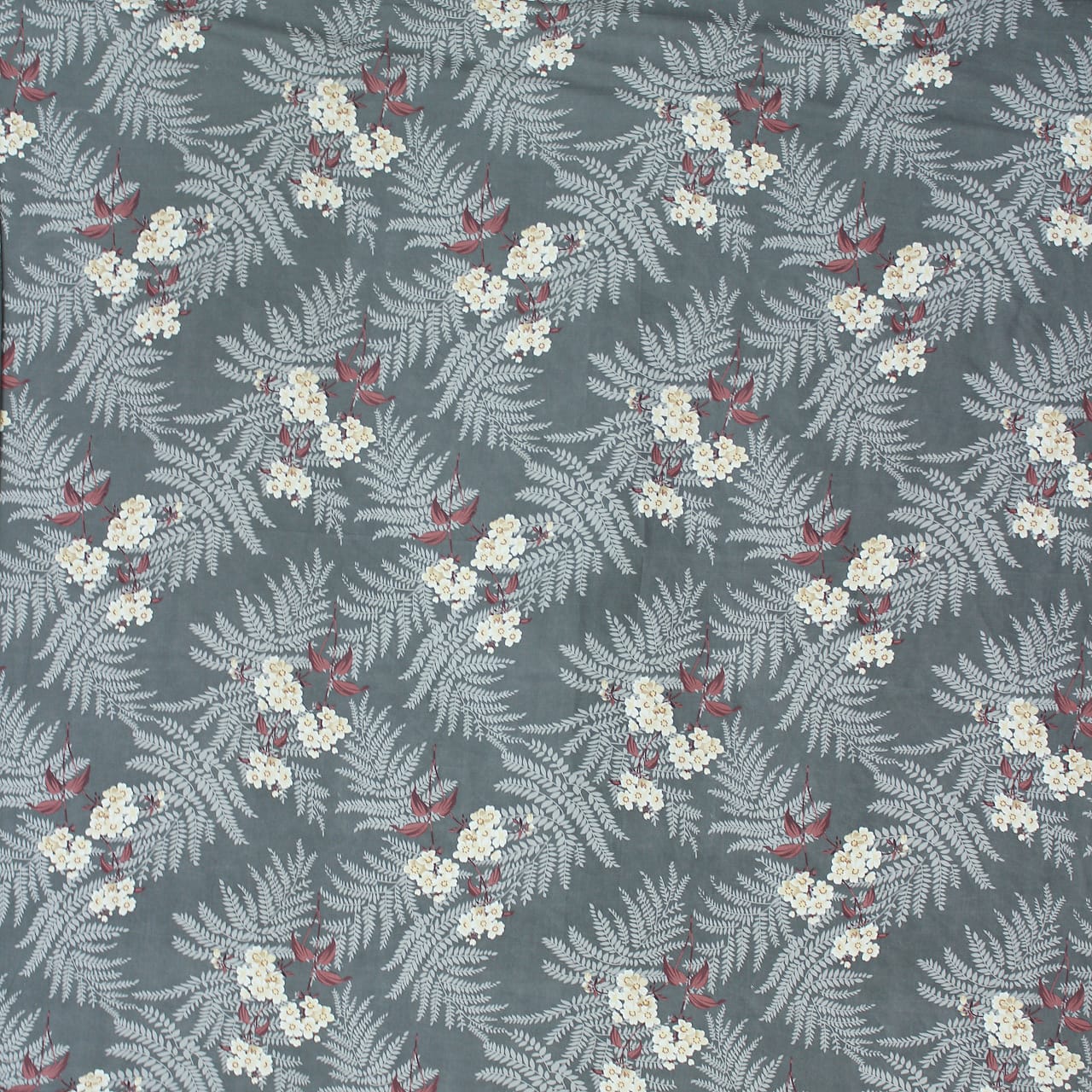 Cotton Floral Print 210 TC King Size Fitted Bedsheet In Grey