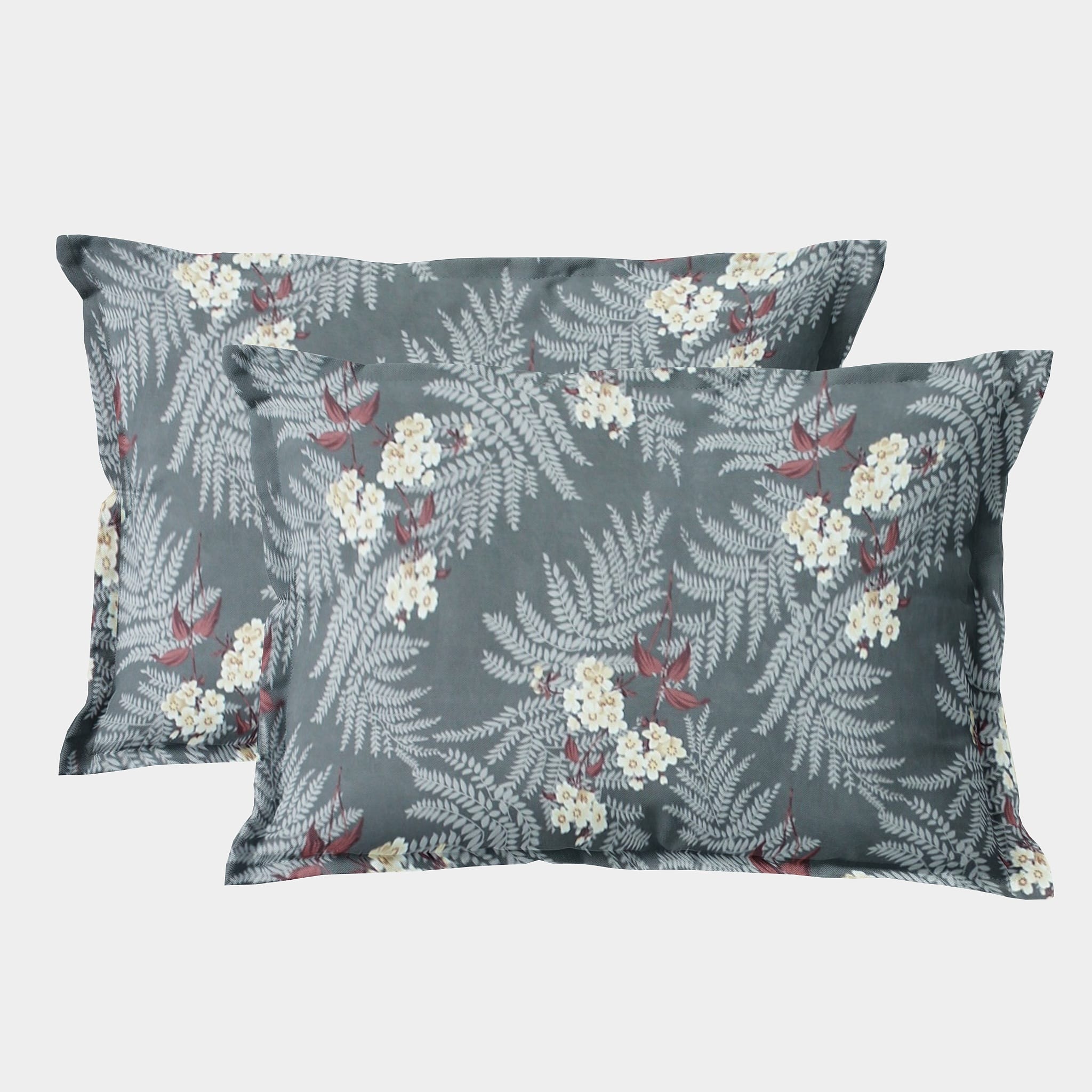 Printed Floral Set of 2 Pcs Pillow Cover - Grey