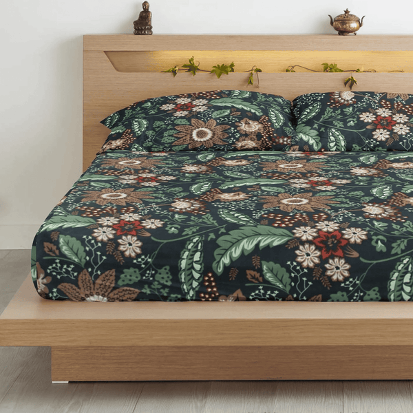 Floral 210 TC Flat bedsheet with Pillow Covers - Multicolor