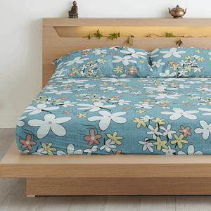 Floral 210 TC Flat bedsheet with Pillow Covers - Multicolor