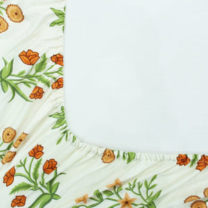Cotton Floral Print 210 TC King Size Fitted Bedsheet In Multicolor