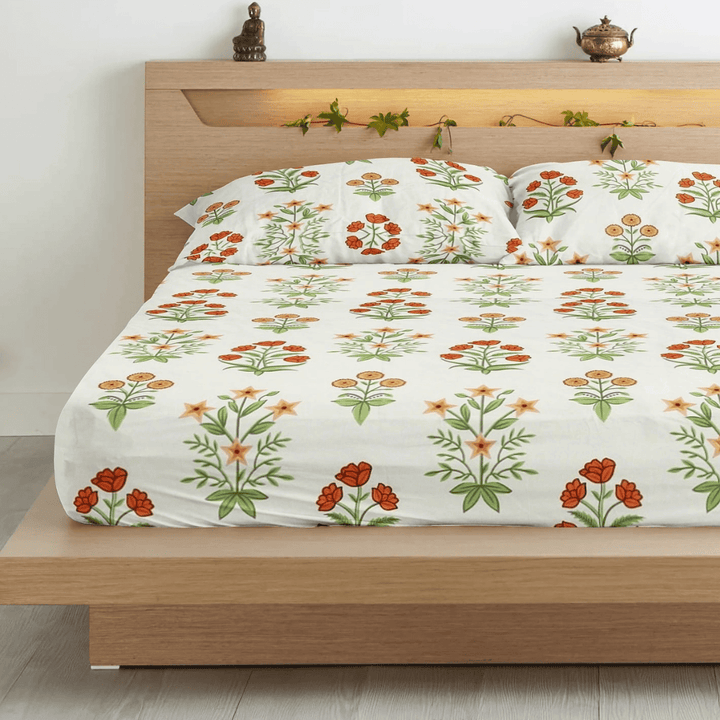 Floral 210 TC Flat bedsheet with Pillow Covers - Multicolor