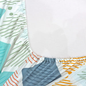 Cotton Geometrical Print 210 TC King Size Fitted Bedsheet In Multicolor
