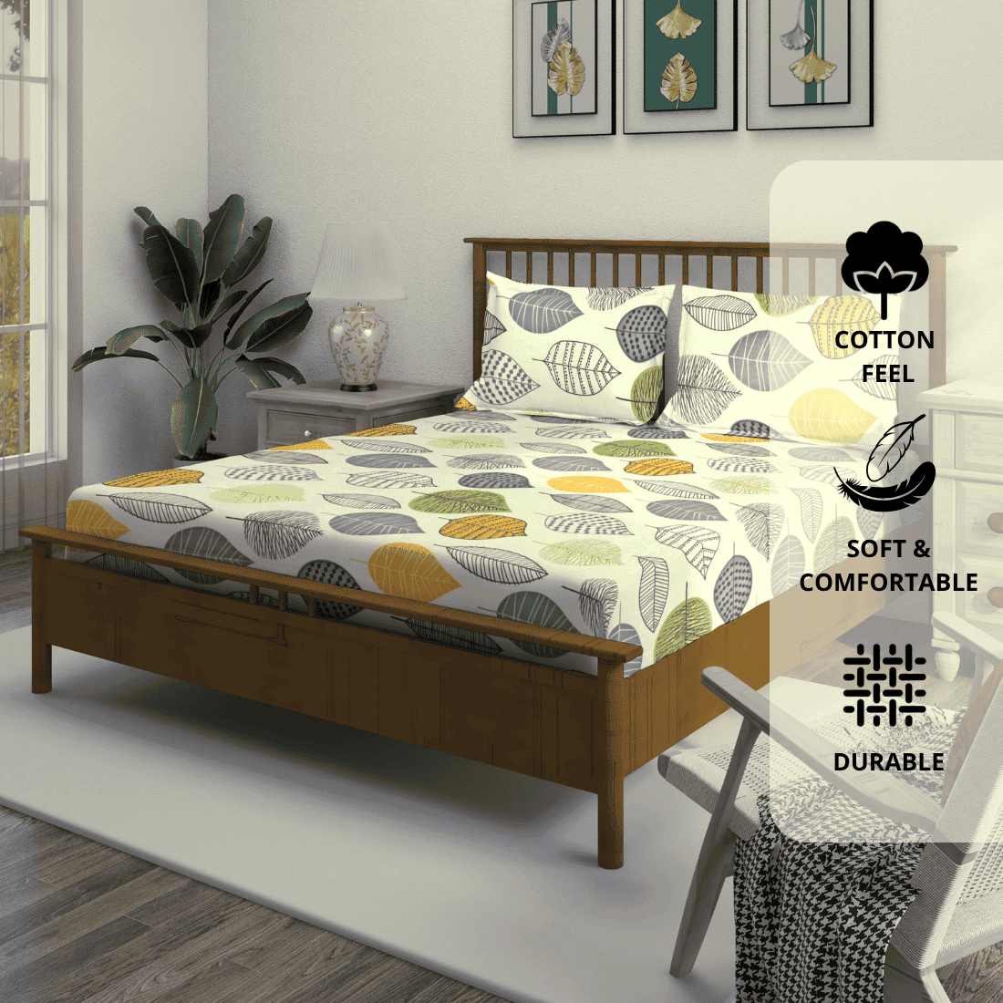Abstract Fitted bedsheet set with matching pillow covers