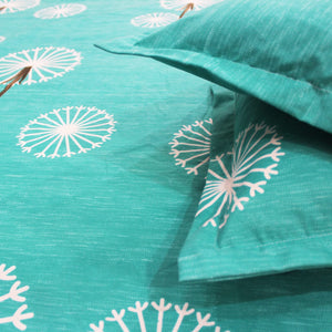 Cotton Floral Print 210 TC King Size Flat Bedsheet In Aqua 
