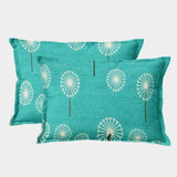 Printed Floral Set of 2 Pcs Pillow Cover - Aqua