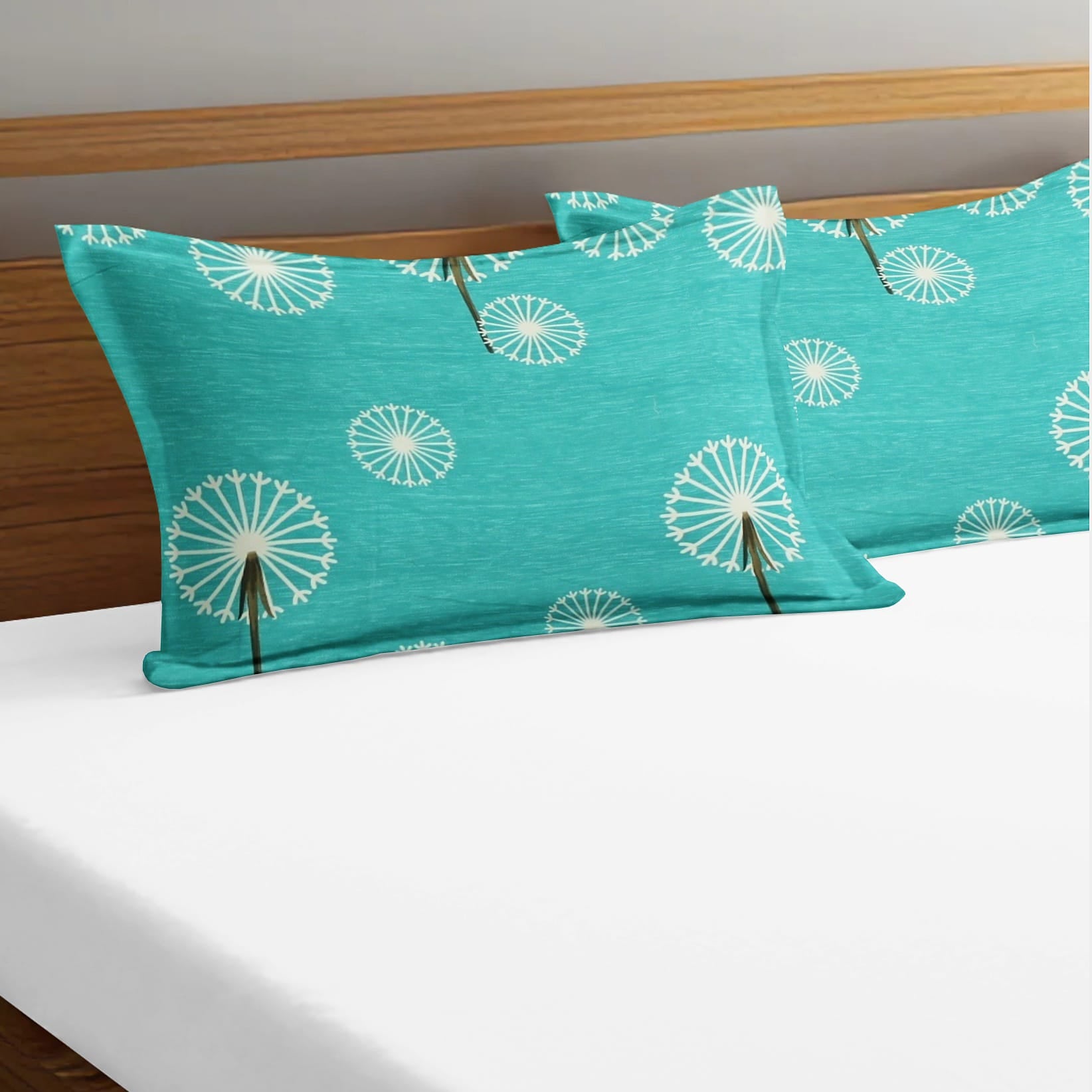 Printed Floral Set of 2 Pcs Pillow Cover - Aqua
