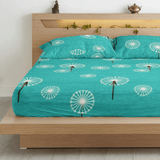 Floral 210 TC Flat bedsheet with Pillow Covers - Aqua