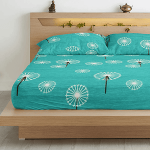 Floral 210 TC Flat bedsheet with Pillow Covers - Aqua