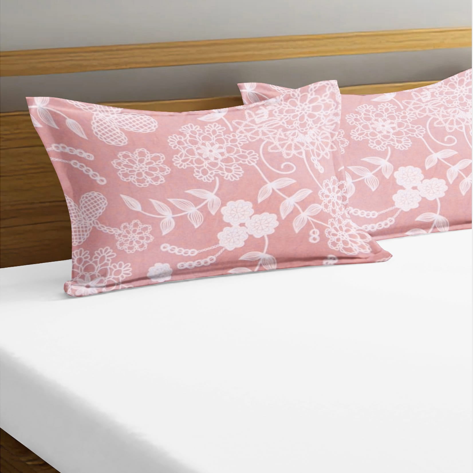 Printed Floral Set of 2 Pcs Pillow Cover - Peach