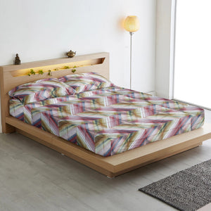 Modern Geometric Pattern 210 TC Fitted Bedsheet with Pillow Covers – Multicolor