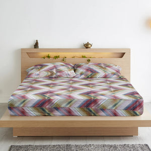 Modern Geometric Pattern 210 TC Fitted Bedsheet with Pillow Covers – Multicolor 