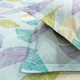 Close up Aqua Floral 210 TC Cotton Fitted Bedsheet Set with Matching Pillow Covers.