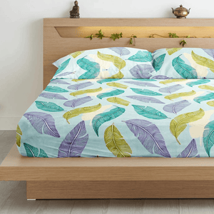  king-size flat bedsheets with a floral pattern in aqua colors