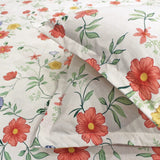 Close-up of a floral fitted bedsheet with pillow covers 
