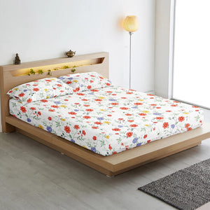 210 TC Cotton Fitted Bedsheet with Pillow Covers 