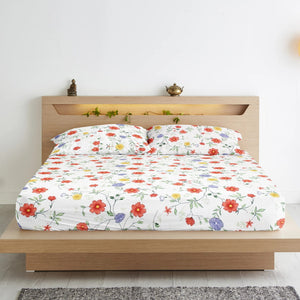 210 TC Cotton Fitted Bedsheet with Pillow Covers – Floral print 