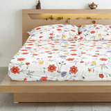 king-size flat bedsheets with a multicolor floral design displayed 