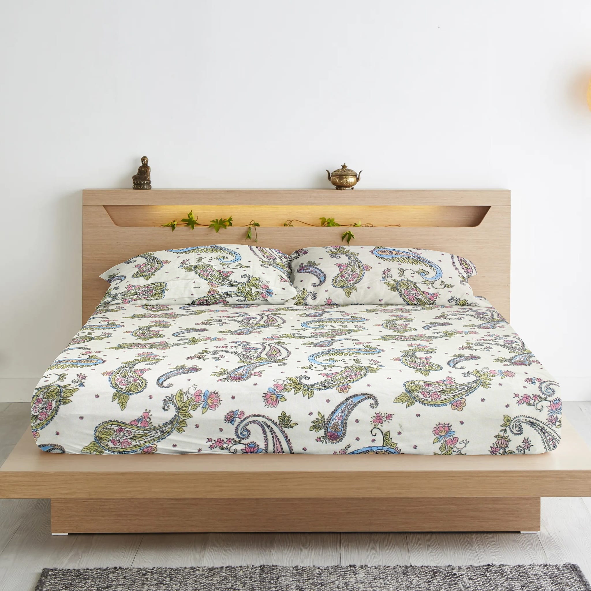 Paisley 210 TC fitted bedsheet with Pillow Cover 