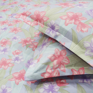 A multicolor floral fitted bedsheet with pillow covers  