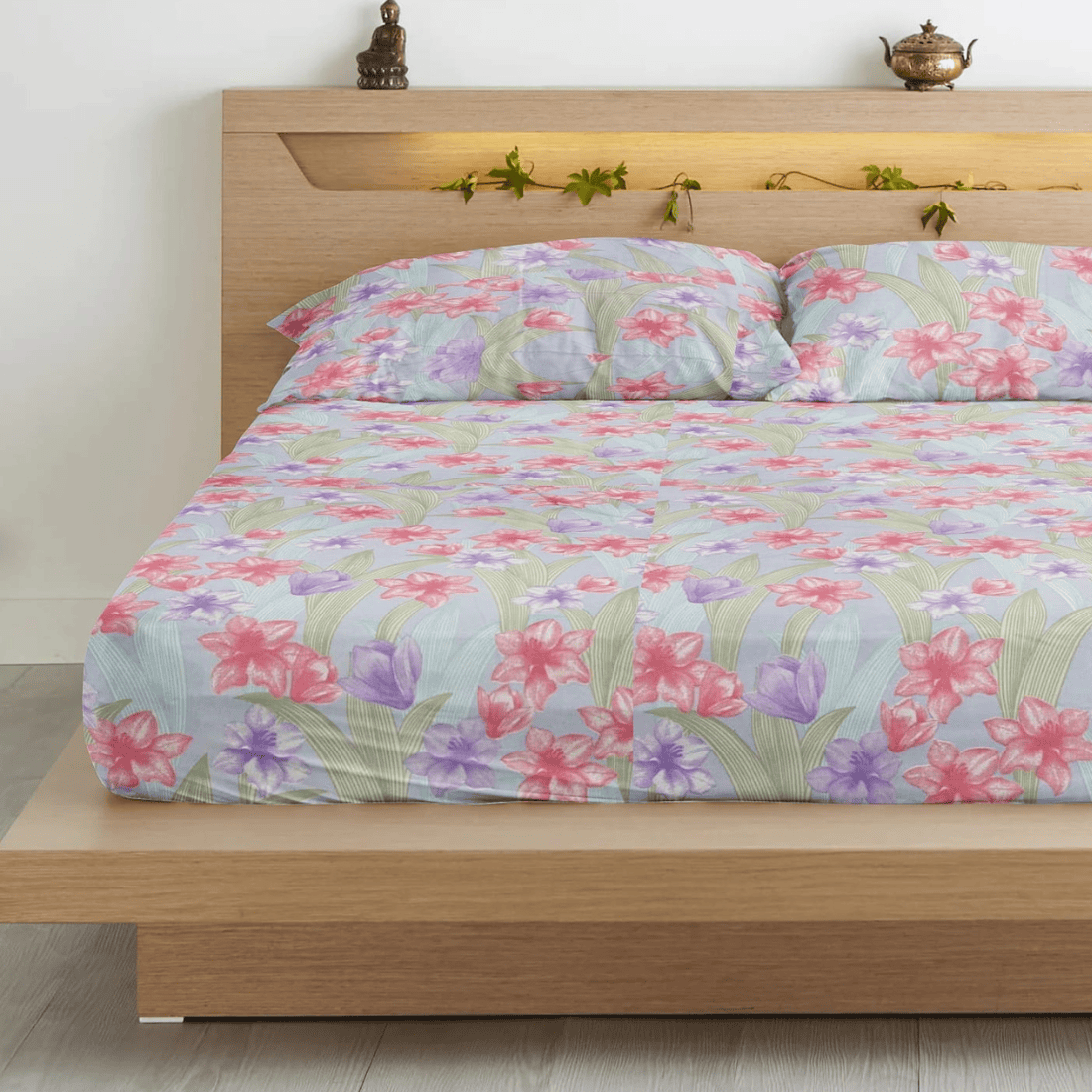 Floral 210 TC Flat bedsheet with Pillow Covers - Multicolor