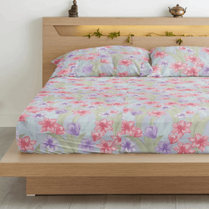 Floral 210 TC Flat bedsheet with Pillow Covers - Multicolor