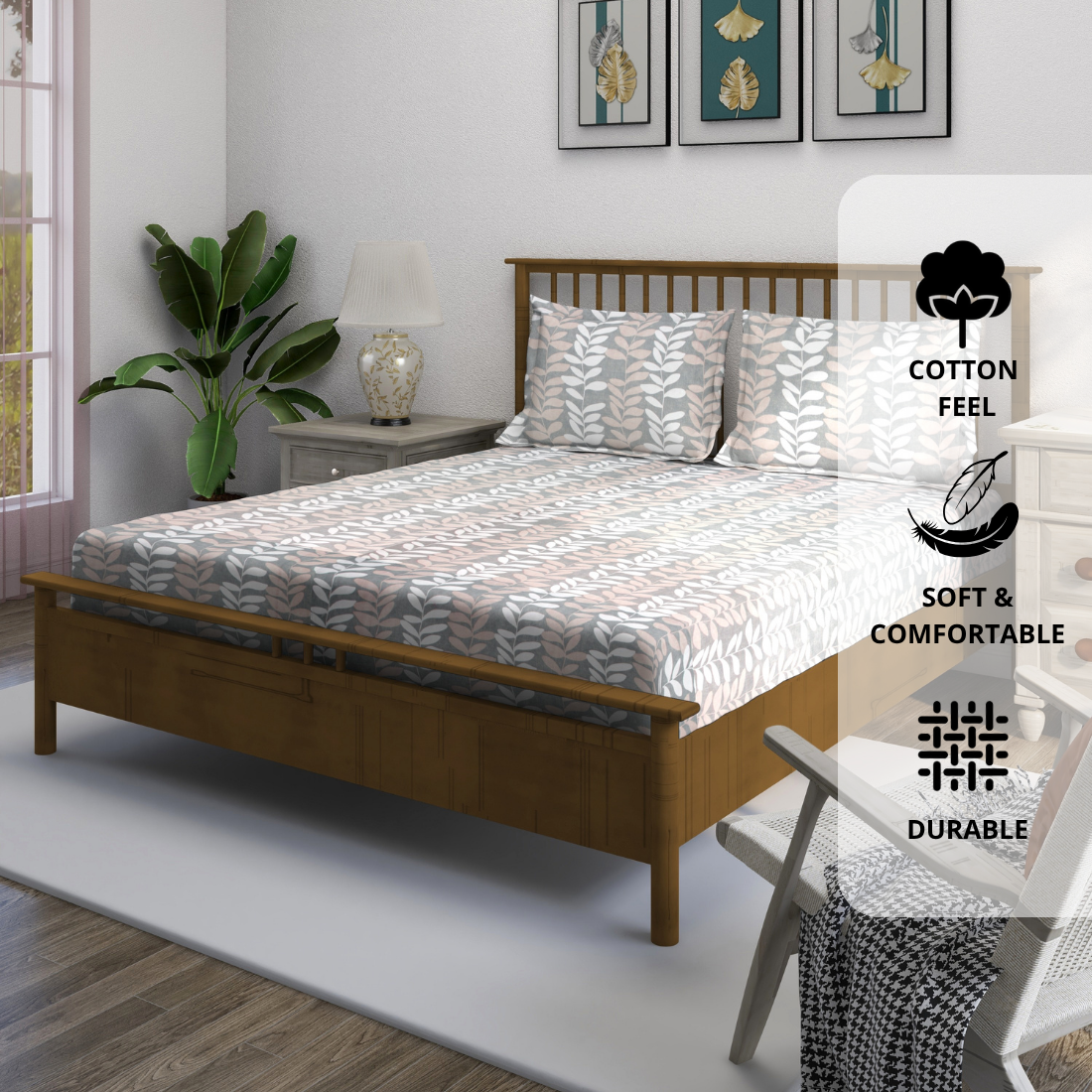 Cotton fitted bedsheet with pillow covers 
